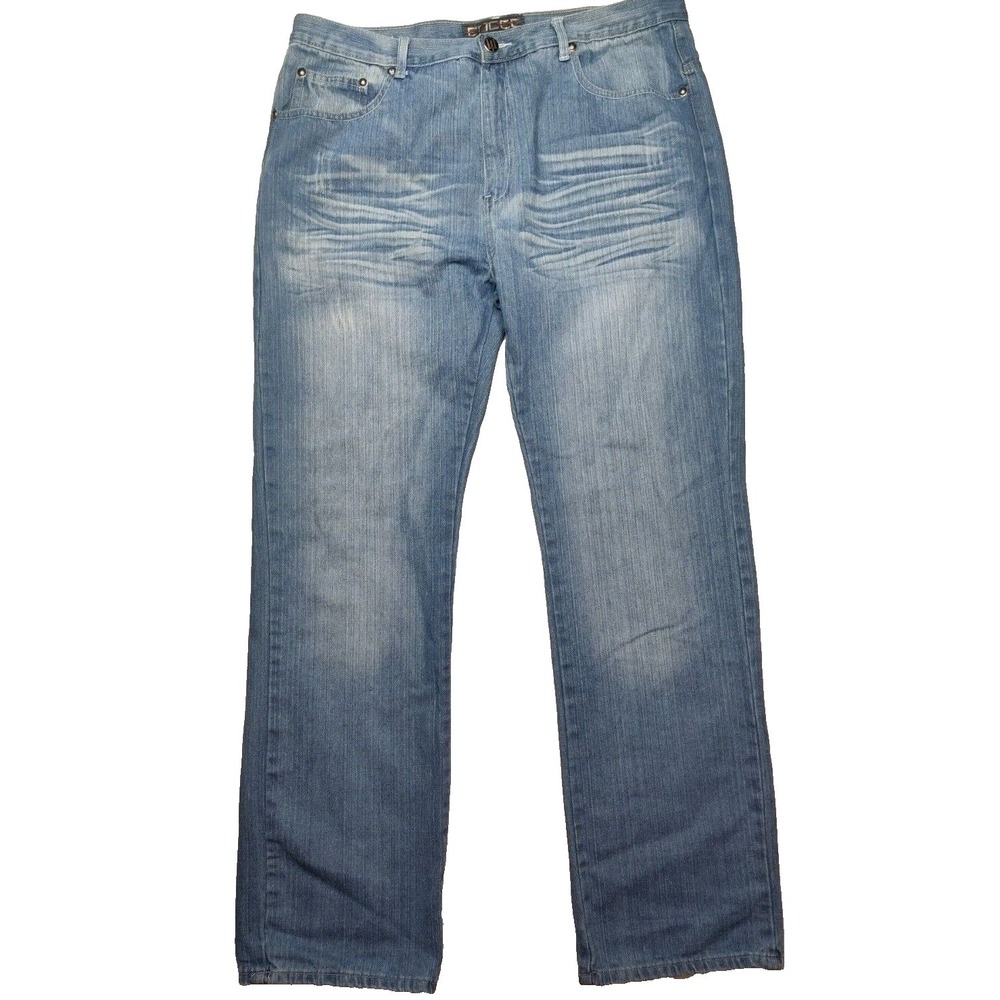EMCEE Men Size‎ 38x34 Hip Hop Embroidered Zip Pocket Denim Blue Jeans